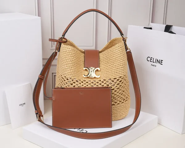 CELINE Woven Bucket Bag with Leather Trim and Pouch image 1