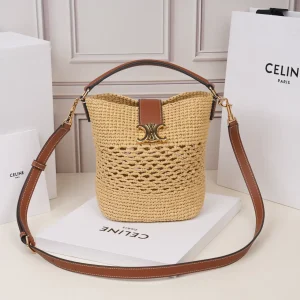 CELINE Woven Bucket Bag with Leather Trim image 1
