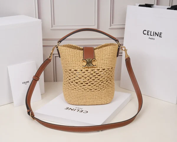 CELINE Woven Bucket Bag with Leather Trim image 1