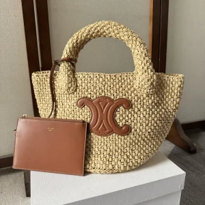 CELINE Straw Bucket Bag with Triomphe Logo image 1