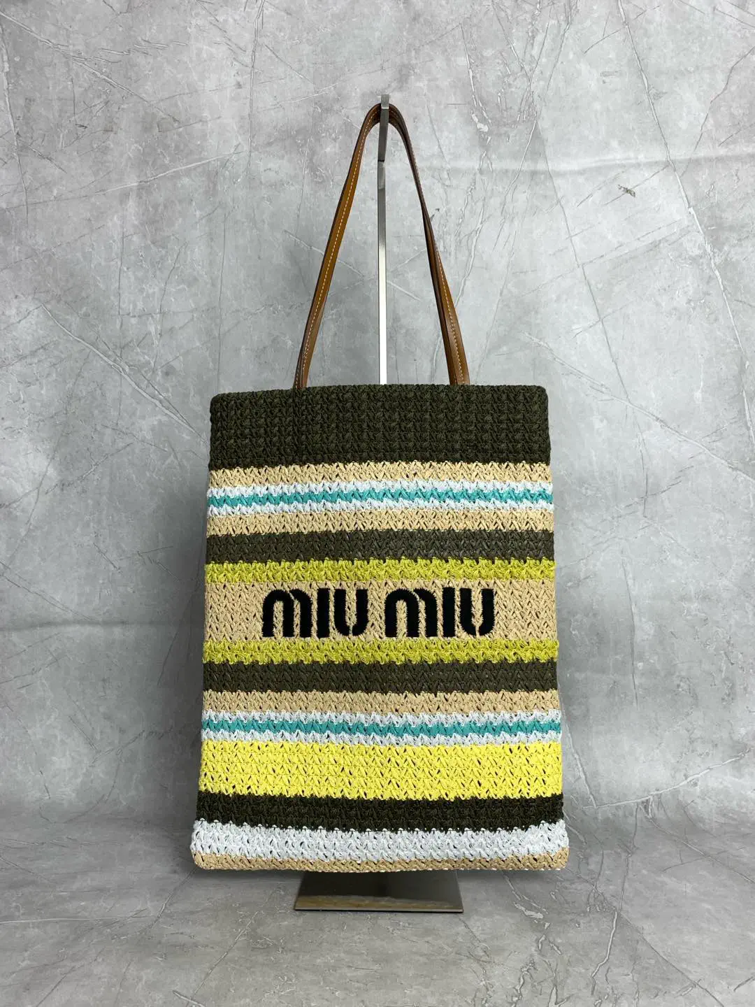 Miu Miu Striped Woven Tote Bag image 1
