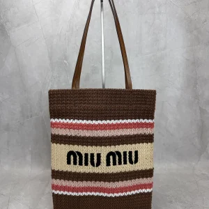 Miu Miu Striped Woven Tote Bag image 1