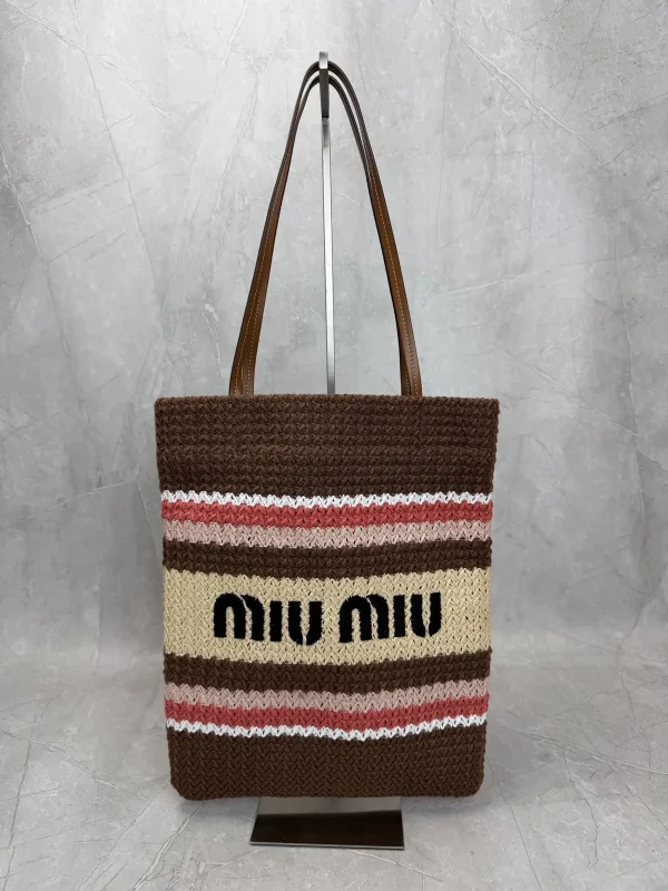 Miu Miu Striped Woven Tote Bag image 1