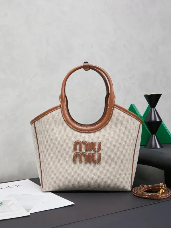 Miu Miu Canvas Tote Bag with Leather Trim image 1
