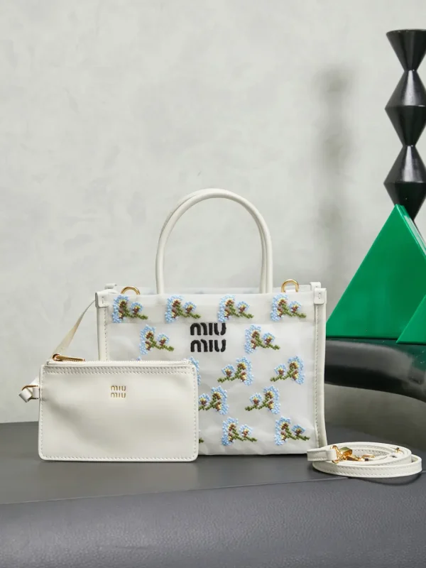 Miu Miu Floral Embroidered Mesh Mini Tote Bag image 1