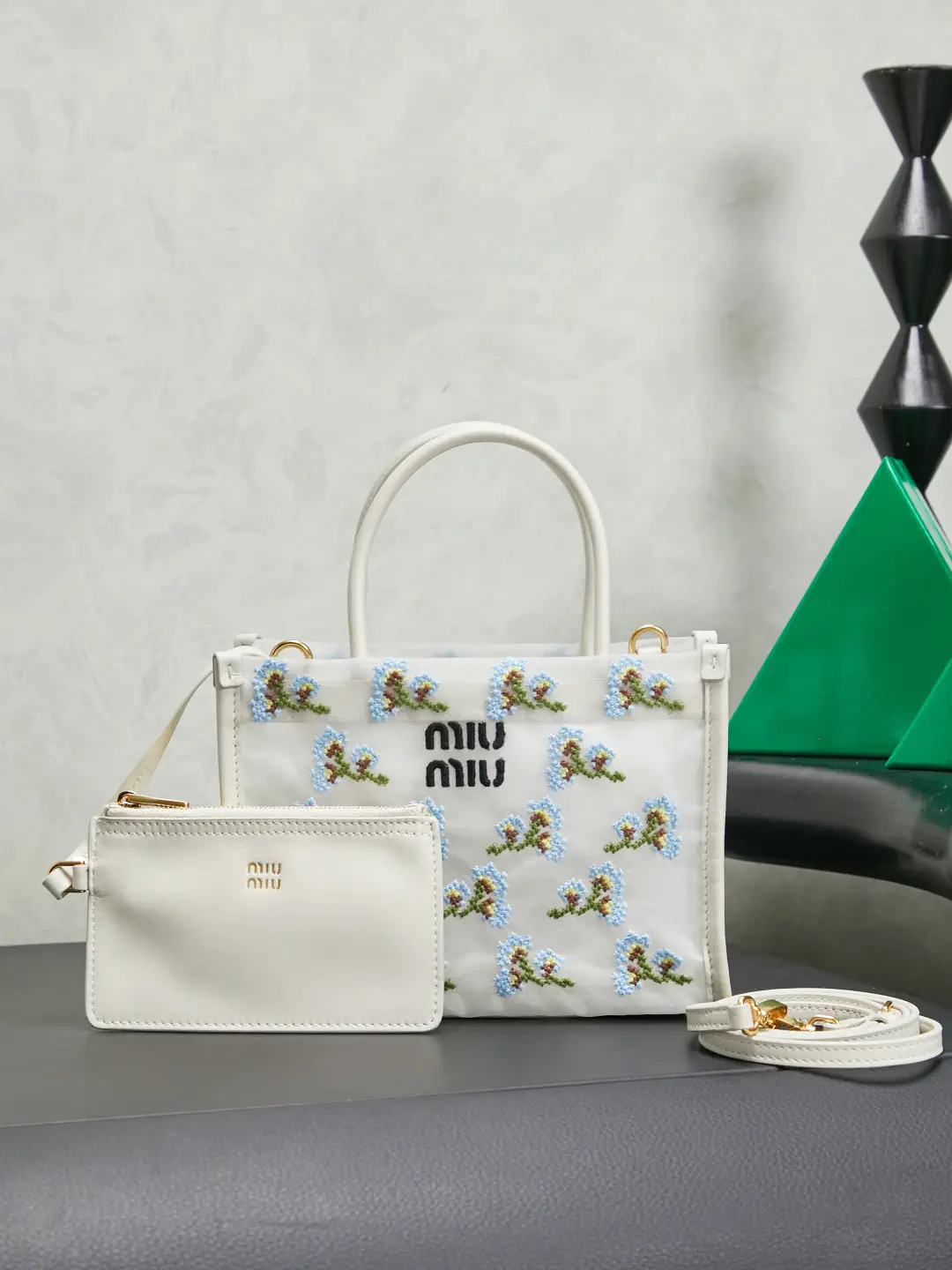 Miu Miu Floral Embroidered Mesh Mini Tote Bag image 1