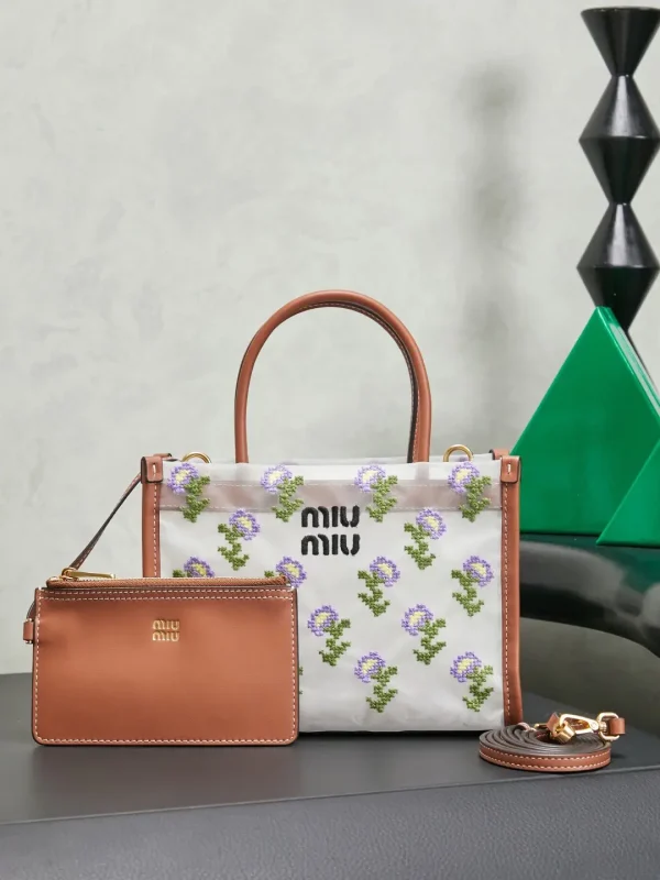 Miu Miu Floral Embroidered Mesh Mini Tote Bag image 1