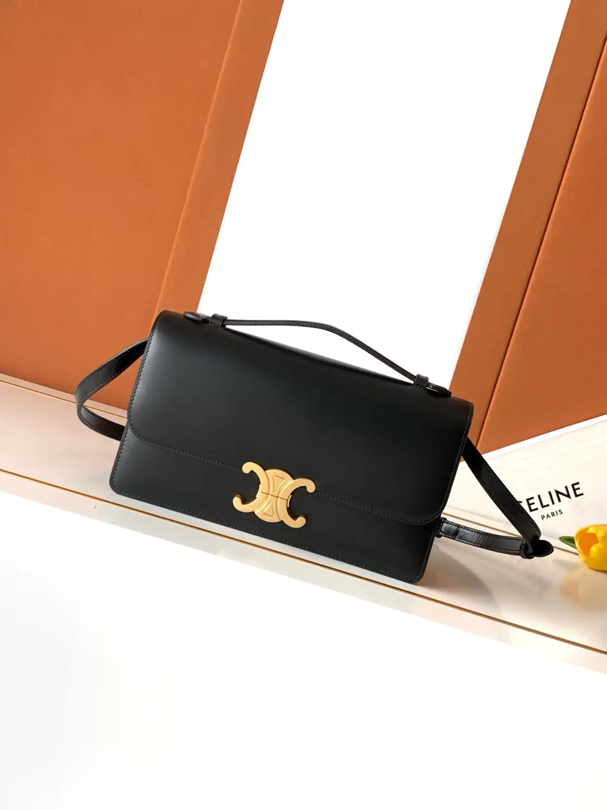 CELINE Black Triomphe Closure Shoulder Bag image 1