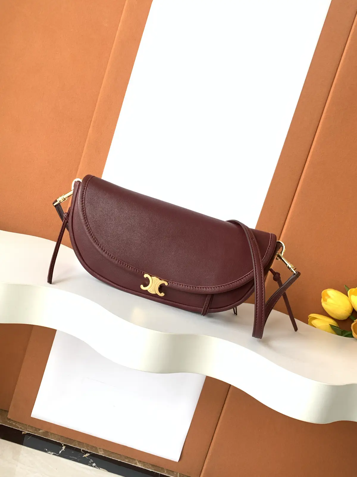 CELINE Burgundy Leather Halfmoon Crossbody Bag image 1