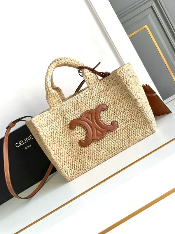 CELINE Woven Tote Bag with Leather Trim image 1