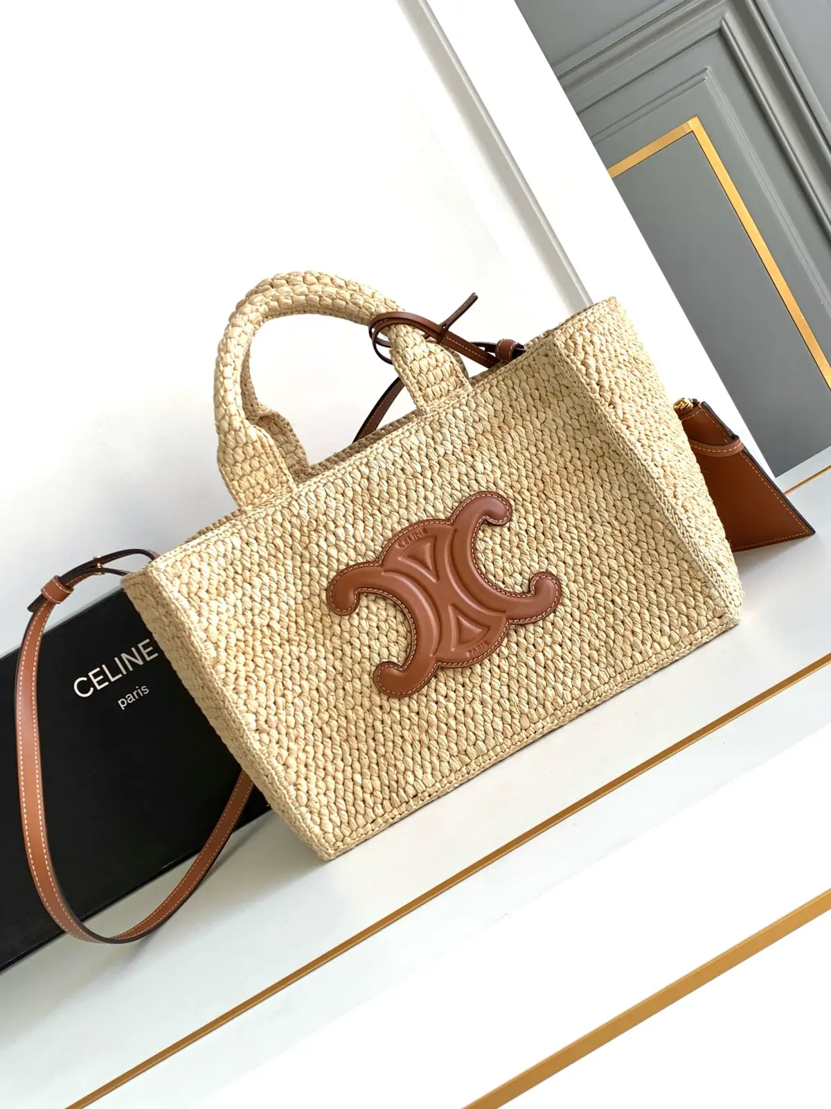 CELINE Woven Tote Bag with Leather Trim image 1
