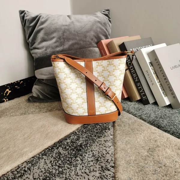 CELINE Monogram Bucket Bag with Brown Leather Trim image 1