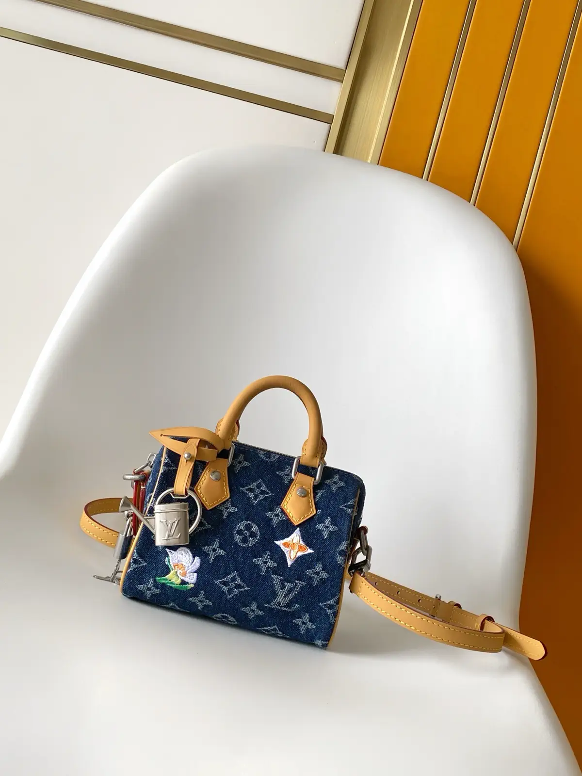 Louis Vuitton Speedy 18 Bandoulière Denim Monogram Top Handle Bag image 1