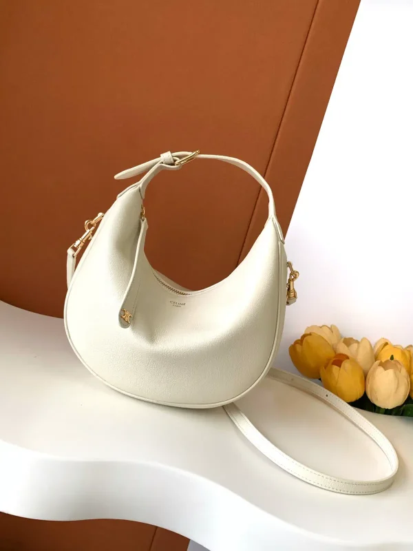 CELINE White Leather Hobo Shoulder Bag image 1