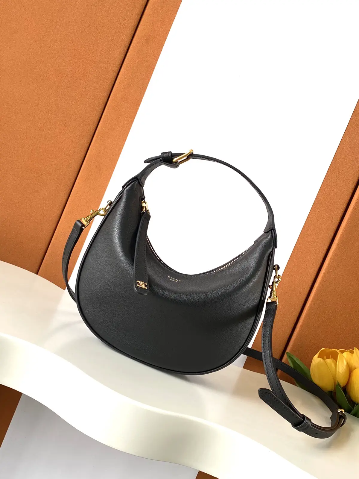 CELINE Black Leather Crescent Shoulder Bag image 1