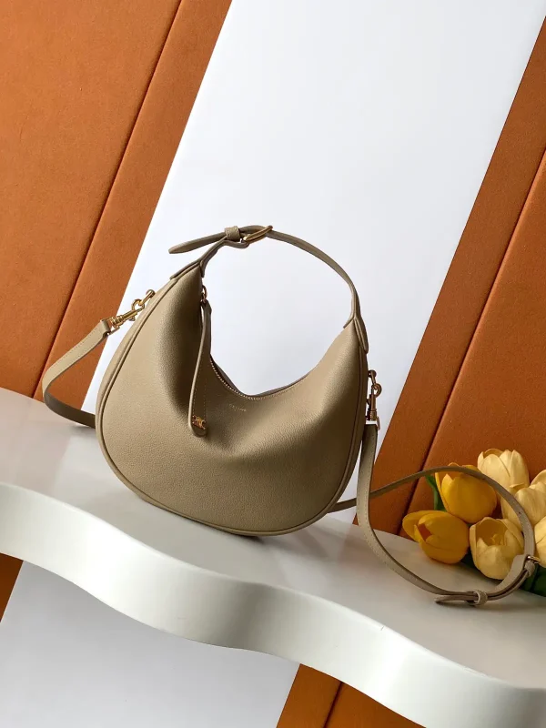 CELINE Taupe Leather Hobo Shoulder Bag image 1
