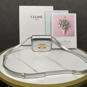 CELINE Mini Metallic Silver Crossbody Bag with Triomphe Clasp image 1