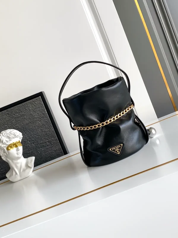 Prada Black Bucket Bag with Gold Chain Detail image 1