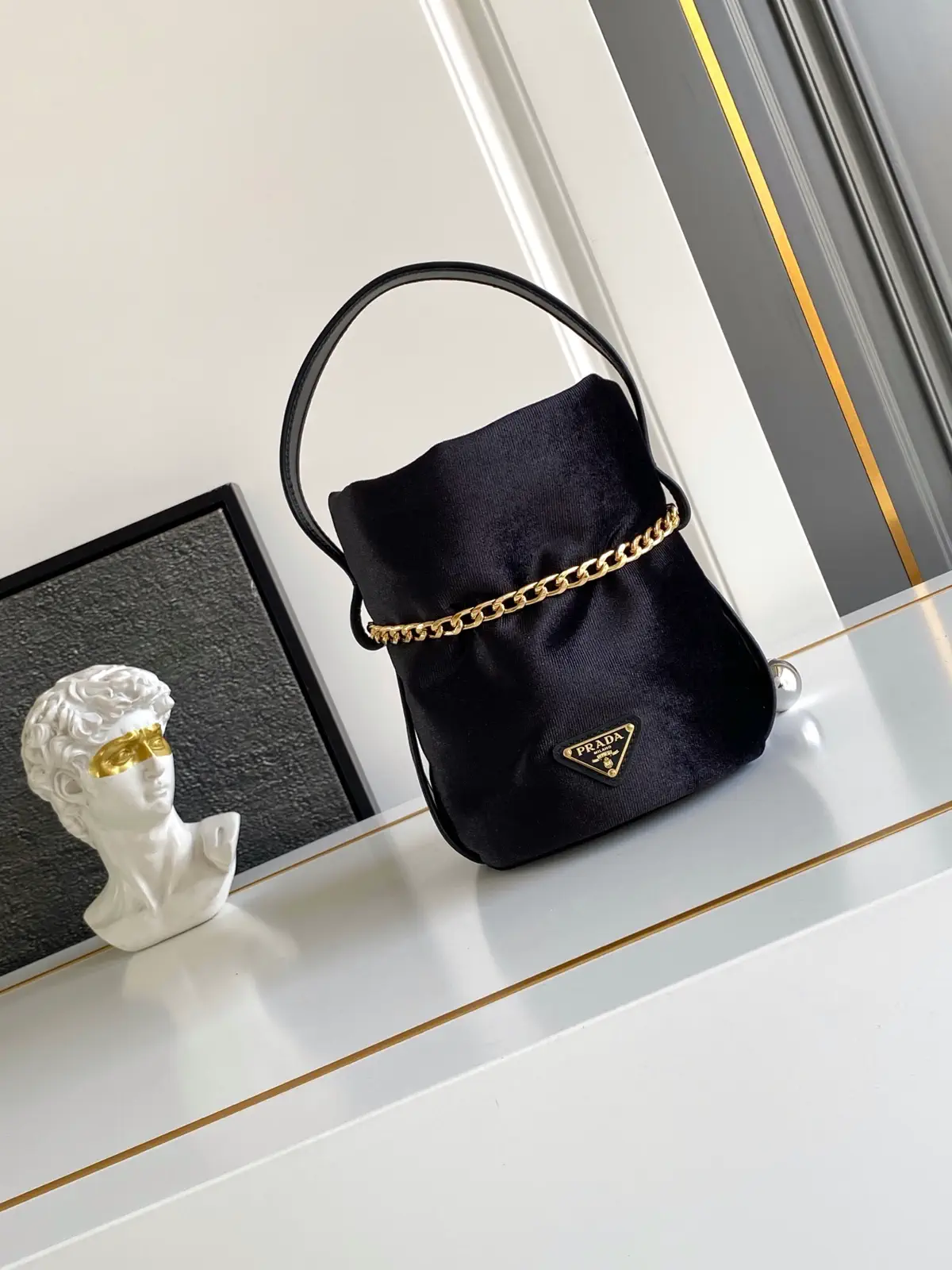 Prada Velvet Bucket Bag with Chain Detail image 1