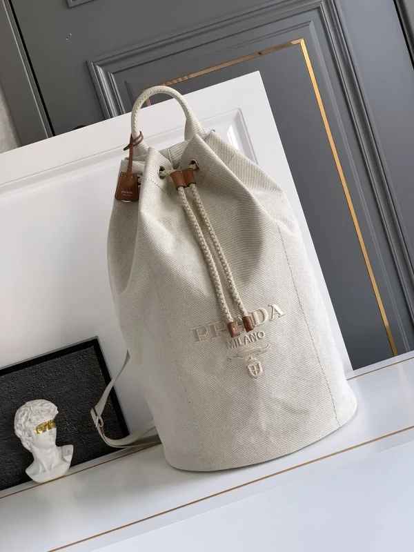 Prada Beige Canvas Drawstring Bucket Bag image 1