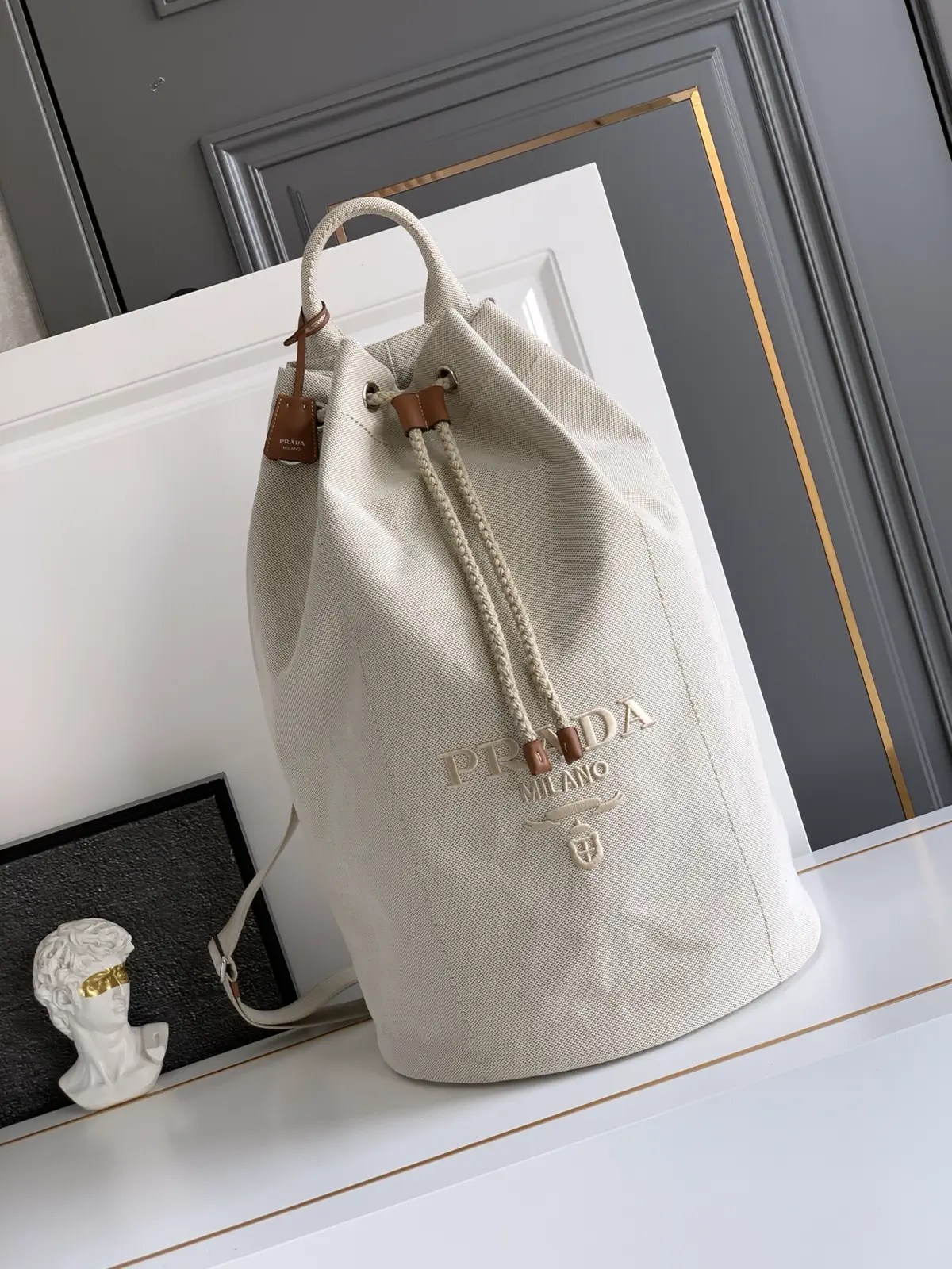 Prada Beige Canvas Drawstring Bucket Bag image 1