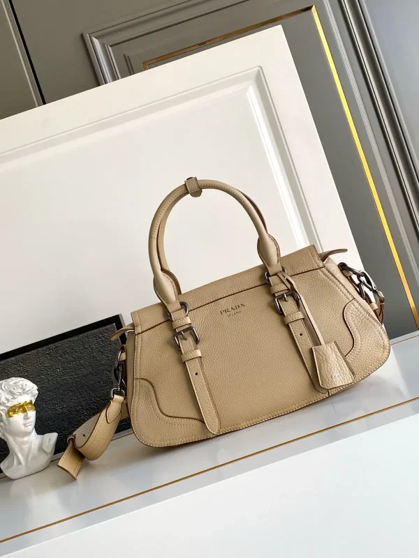 Prada Beige Leather Top Handle Bag with Detachable Shoulder Strap image 1