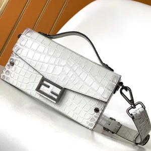 FENDI White Croc-Embossed Baguette Soft Trunk Bag image 1