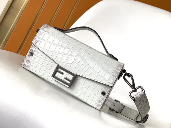 FENDI White Croc-Embossed Baguette Soft Trunk Bag image 1