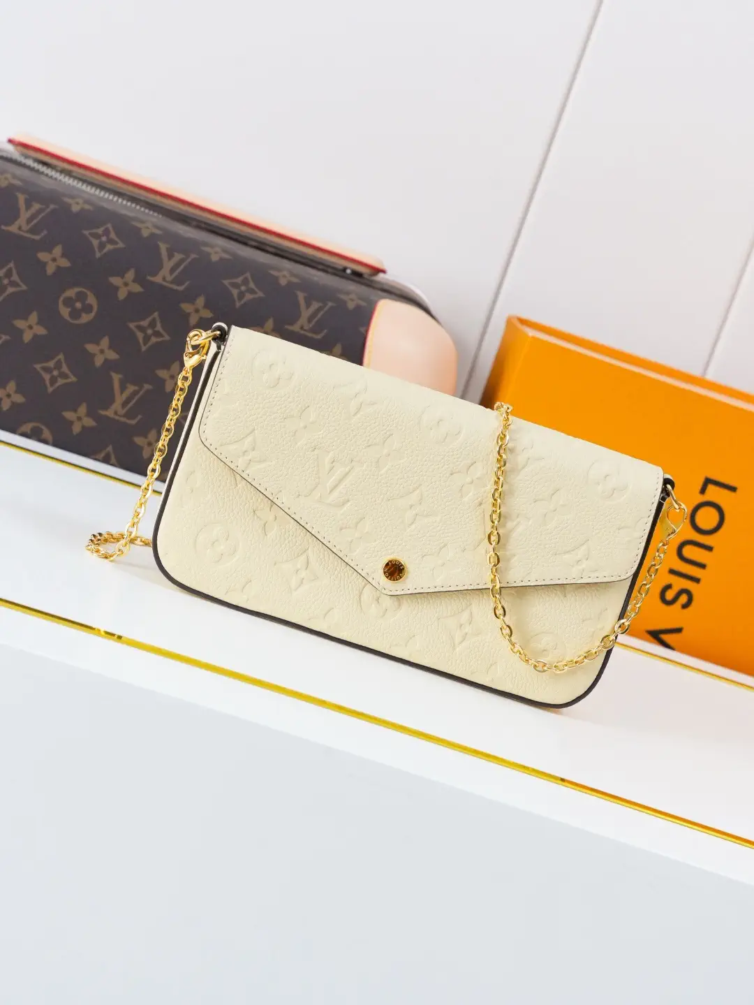 Louis Vuitton Cream Monogram Empreinte Pochette Félicie Chain Bag image 1