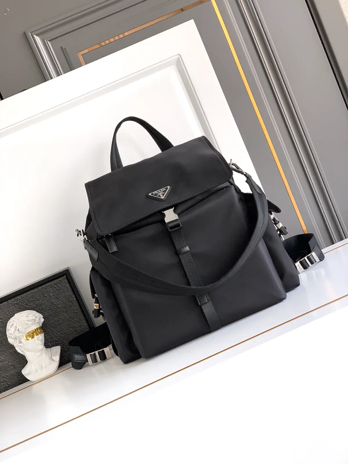 Prada Black Nylon Backpack with Leather Trim image 1