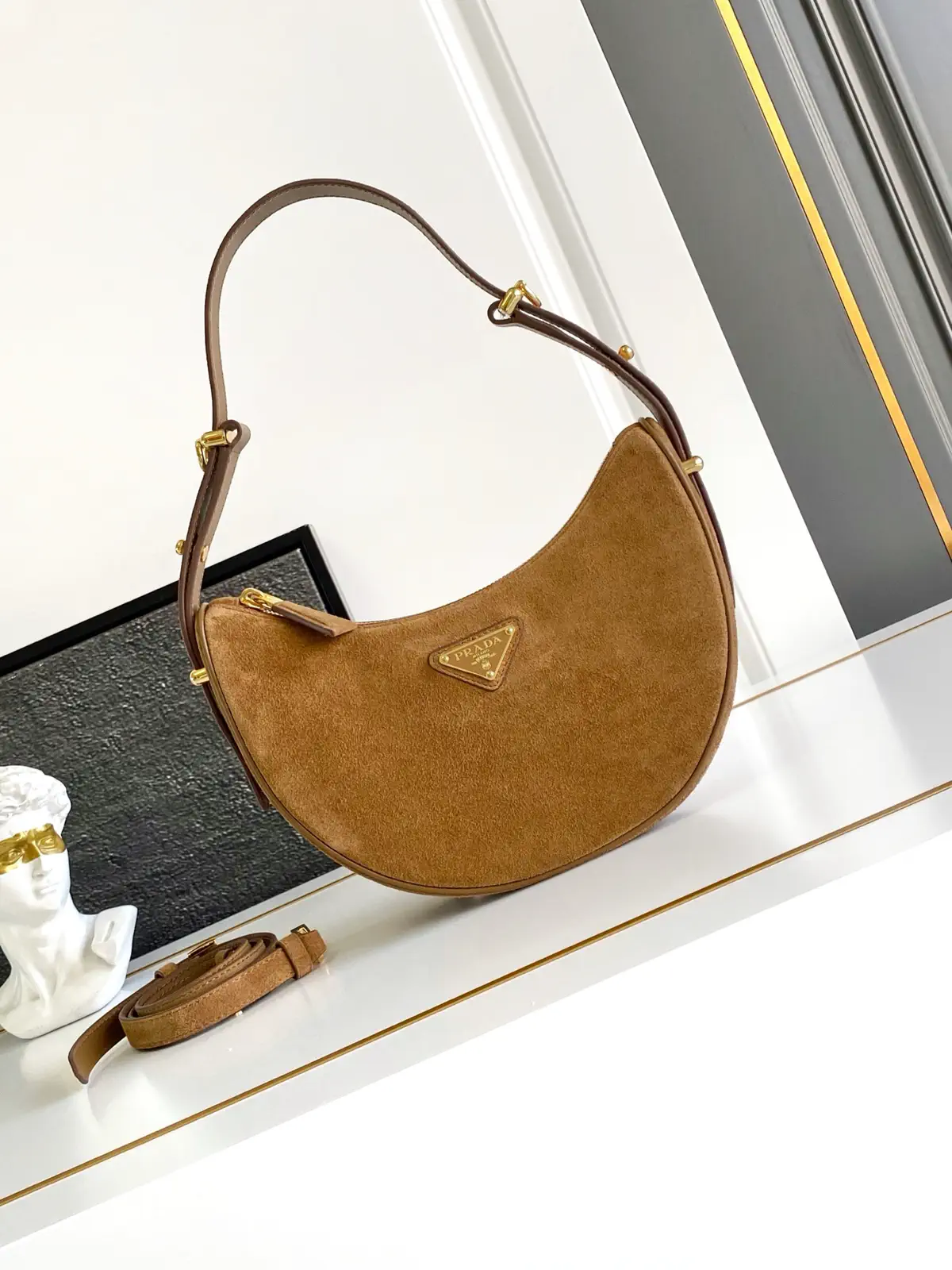 Prada Suede Arque Shoulder Bag image 1