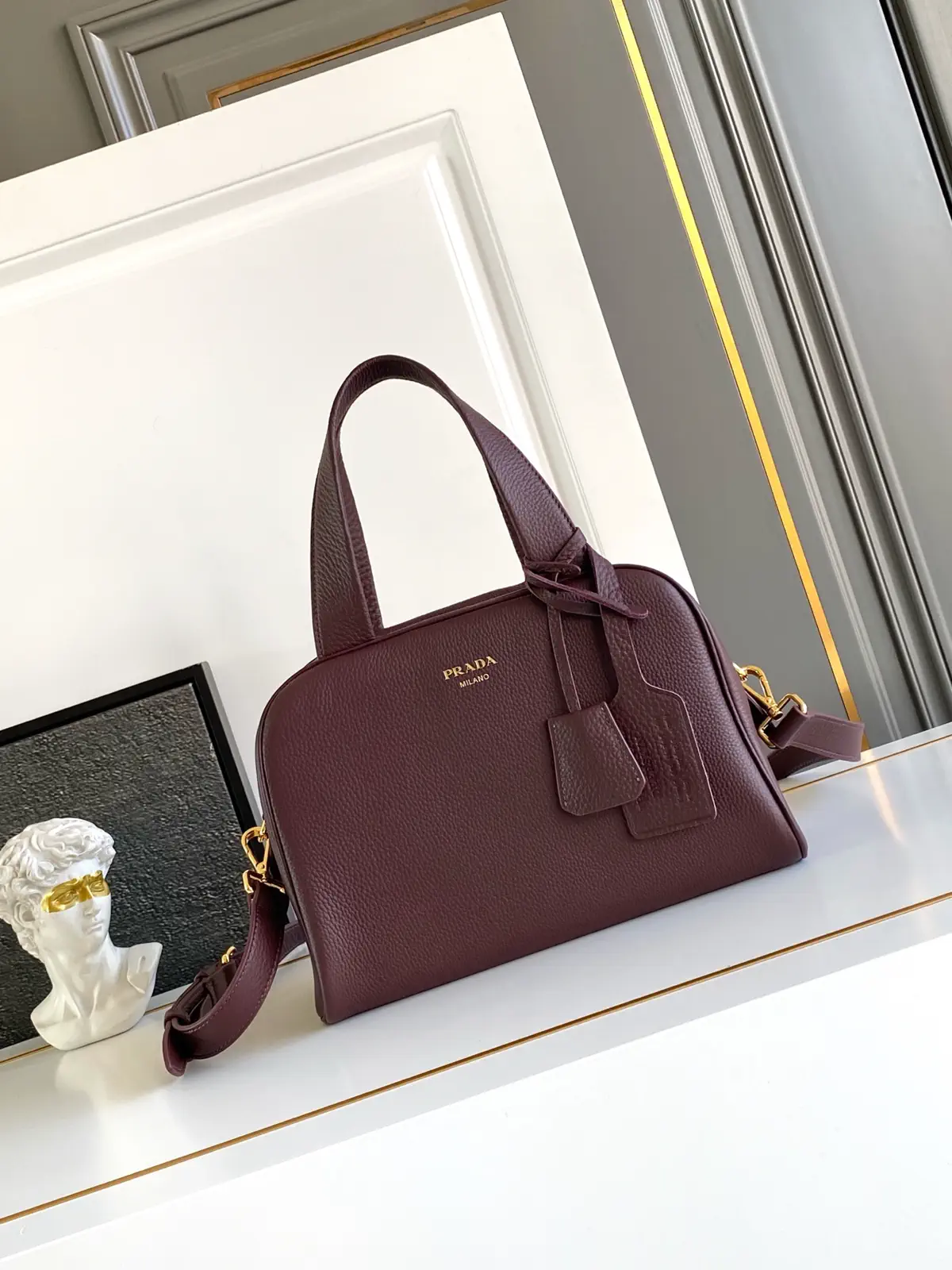 Prada Burgundy Leather Top Handle Bag image 1