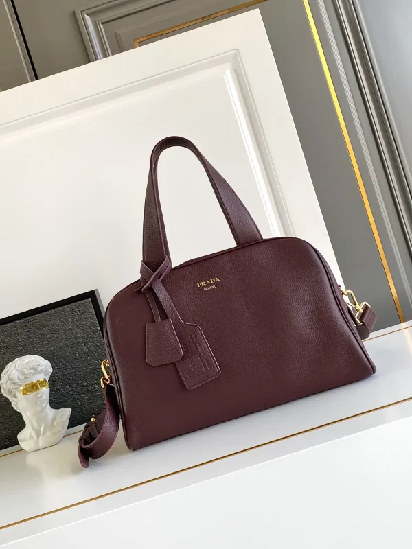 Prada Burgundy Leather Top Handle Bag image 1