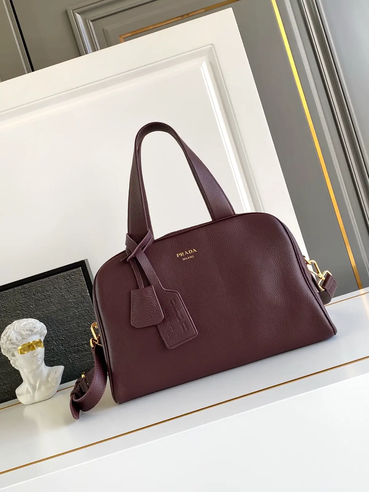 Prada Burgundy Leather Top Handle Bag image 1