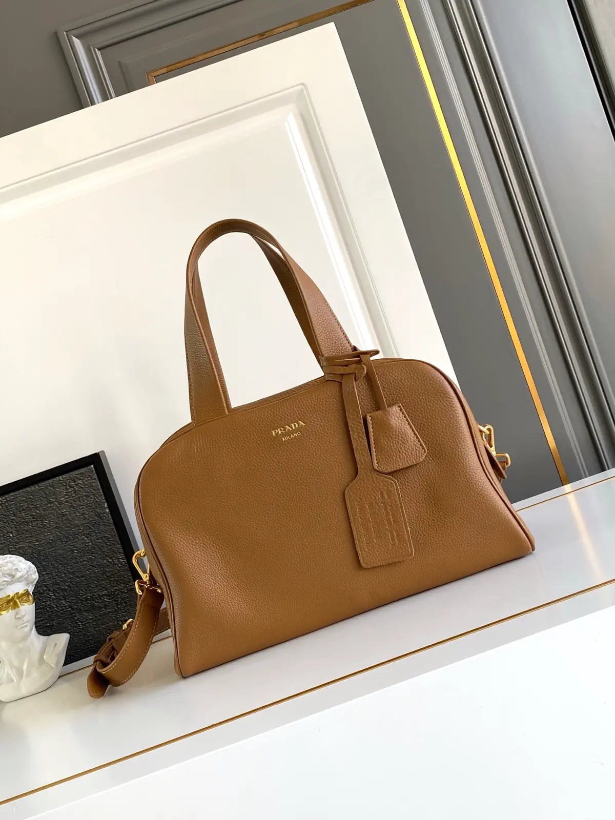 Prada Caramel Leather Top Handle Bag image 1