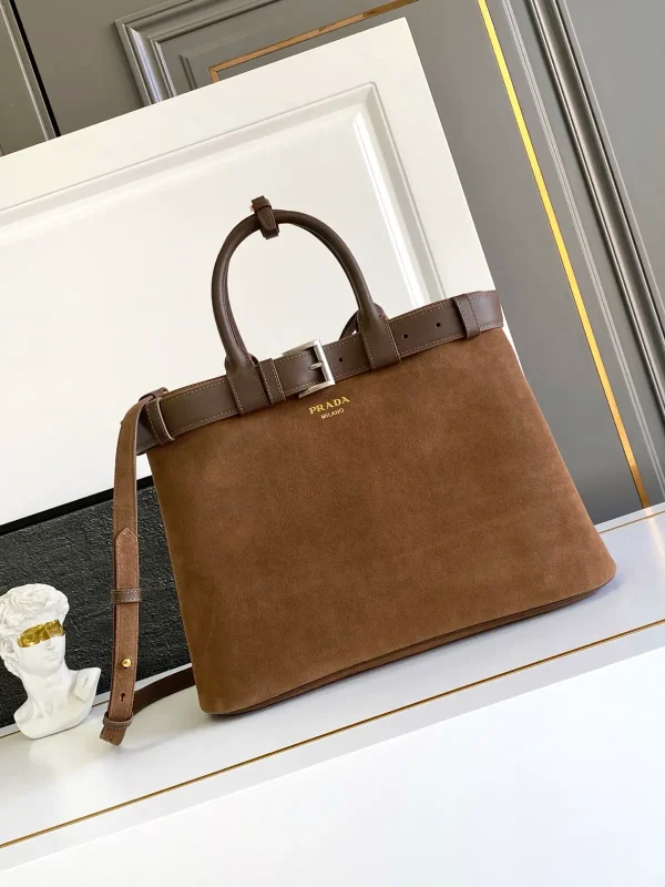 Prada Brown Suede Top Handle Bag image 1