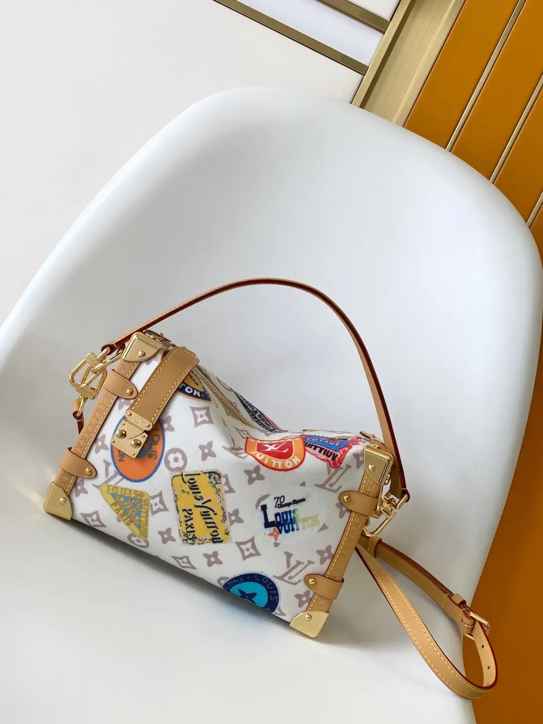 Louis Vuitton Side Trunk Medium Bag with Monogram Dune Canvas and Travel Stickers image 1