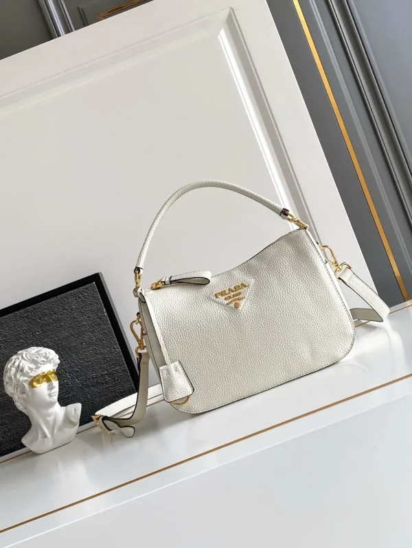 Prada White Pebbled Leather Top Handle Bag image 1