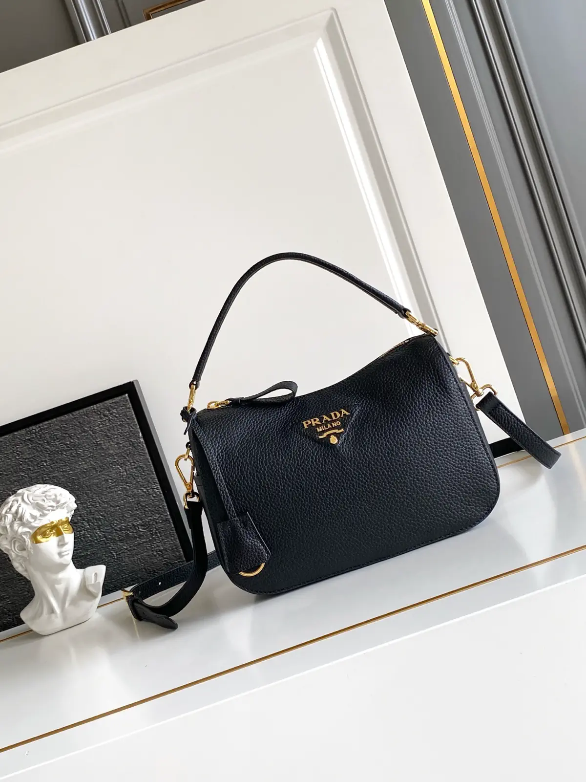 Prada Pebbled Leather Top Handle Bag with Detachable Strap image 1
