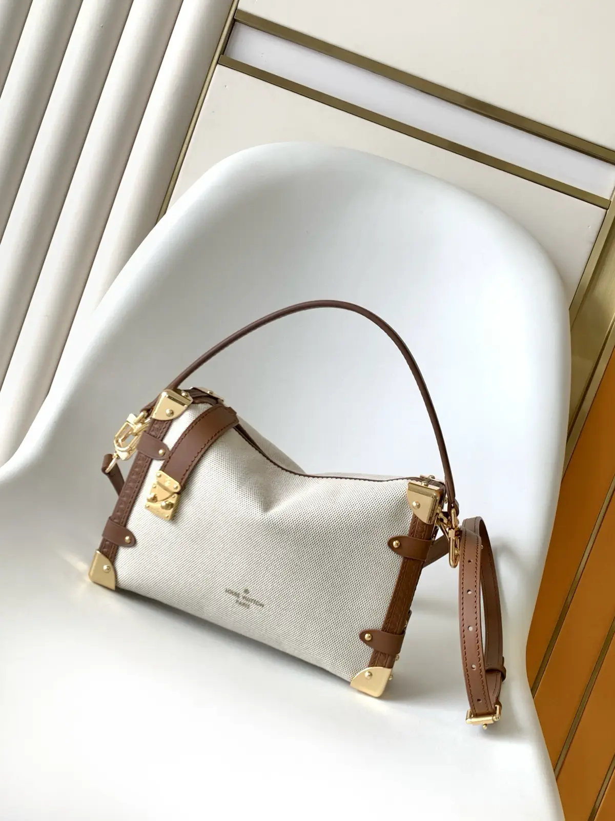 Louis Vuitton Side Trunk MM Canvas Bag with Leather Trim image 1