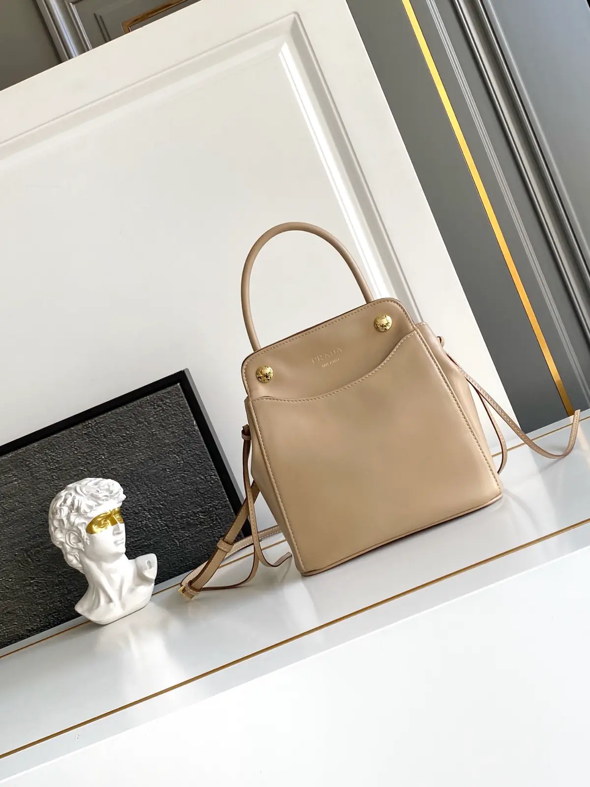 Prada Beige Leather Top Handle Bag image 1