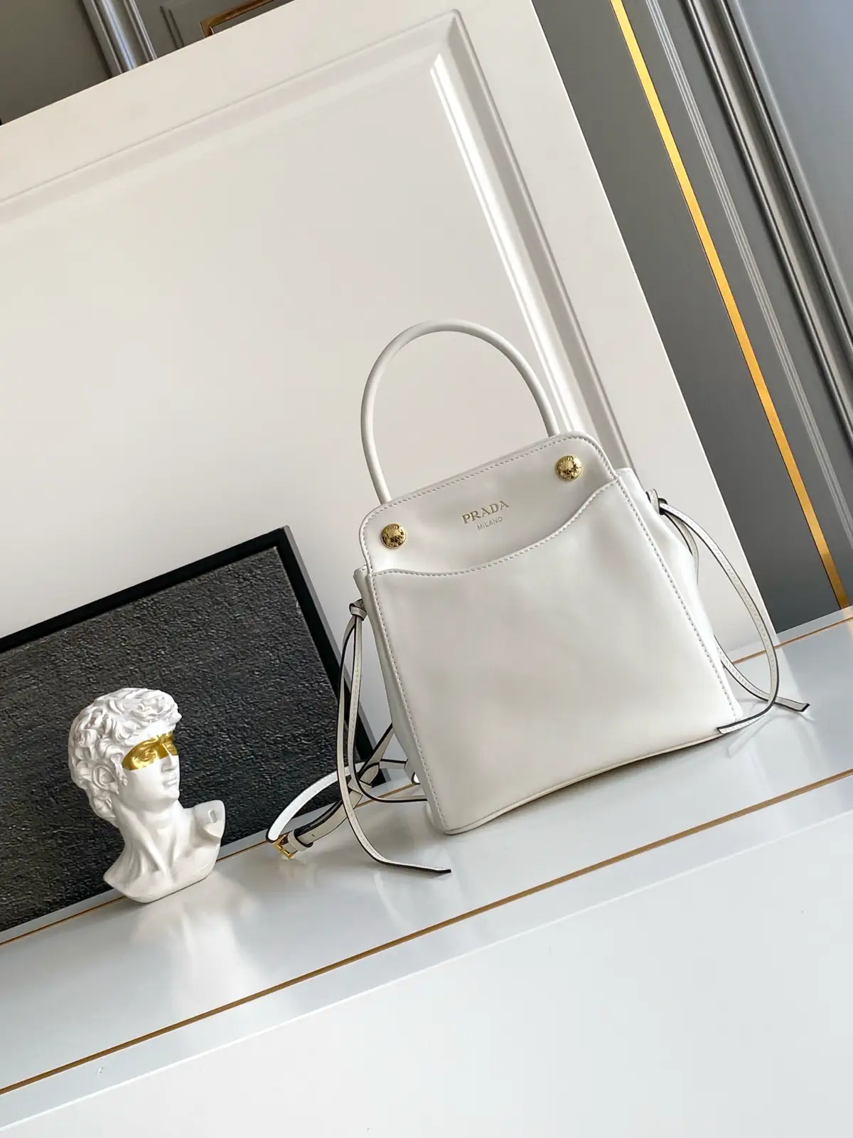 Prada White Leather Top Handle Bag image 1