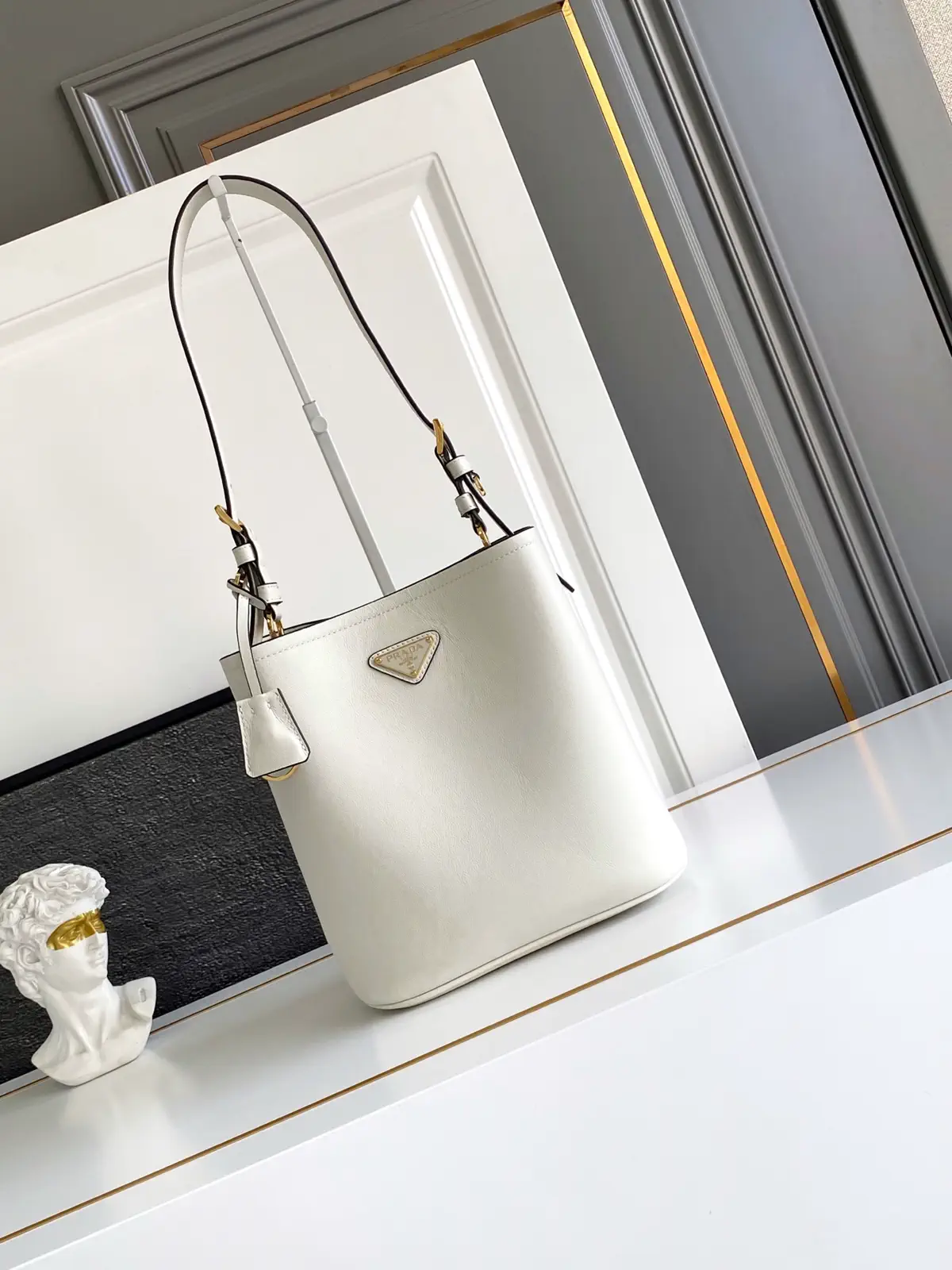 Prada White Leather Bucket Bag image 1