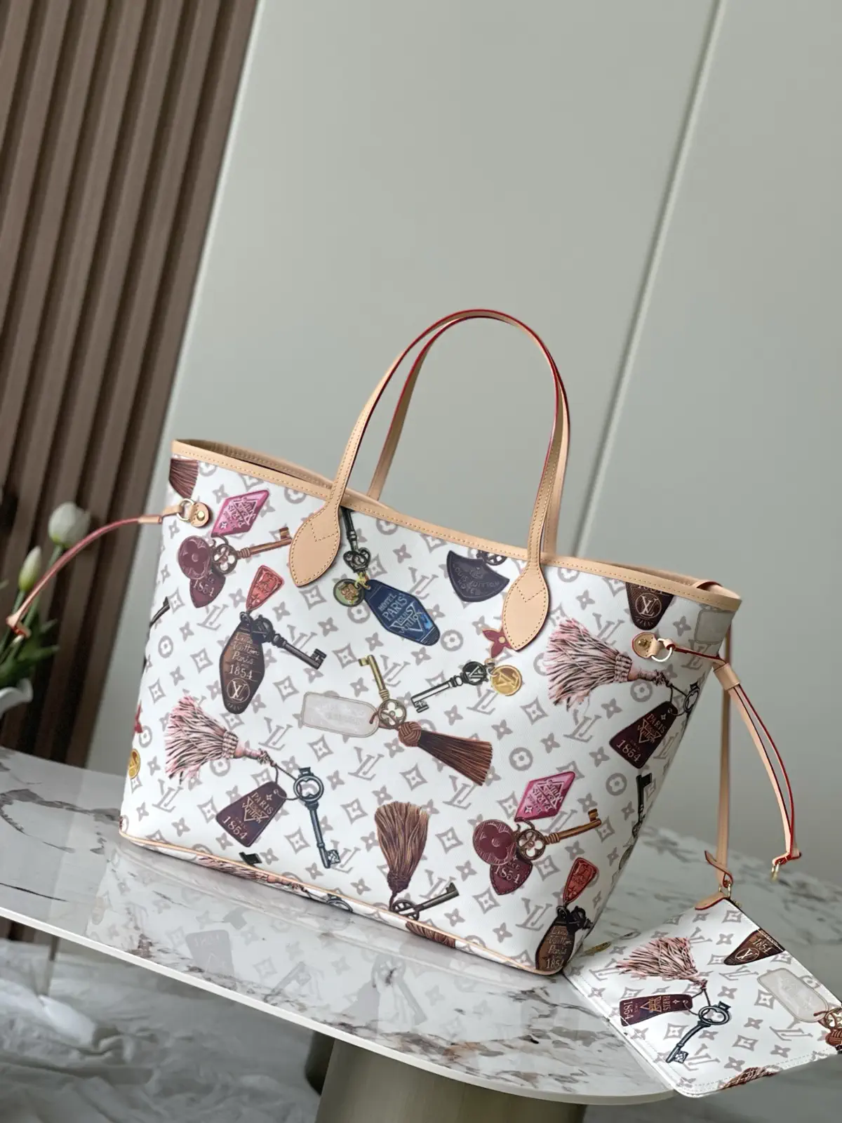 Louis Vuitton Neverfull Large Tote Bag with Key and Tassel Print image 1