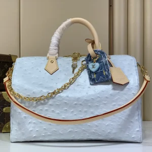 Louis Vuitton Light Blue Ostrich Pattern Speedy Soft 30 Boho Top Handle Bag image 1