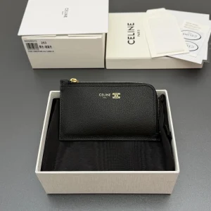 CELINE Black Leather Zip Card Holder image 1
