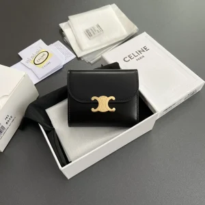 CELINE Triomphe Black Leather Wallet image 1