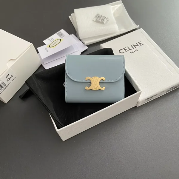 CELINE Triomphe Light Blue Leather Wallet image 1