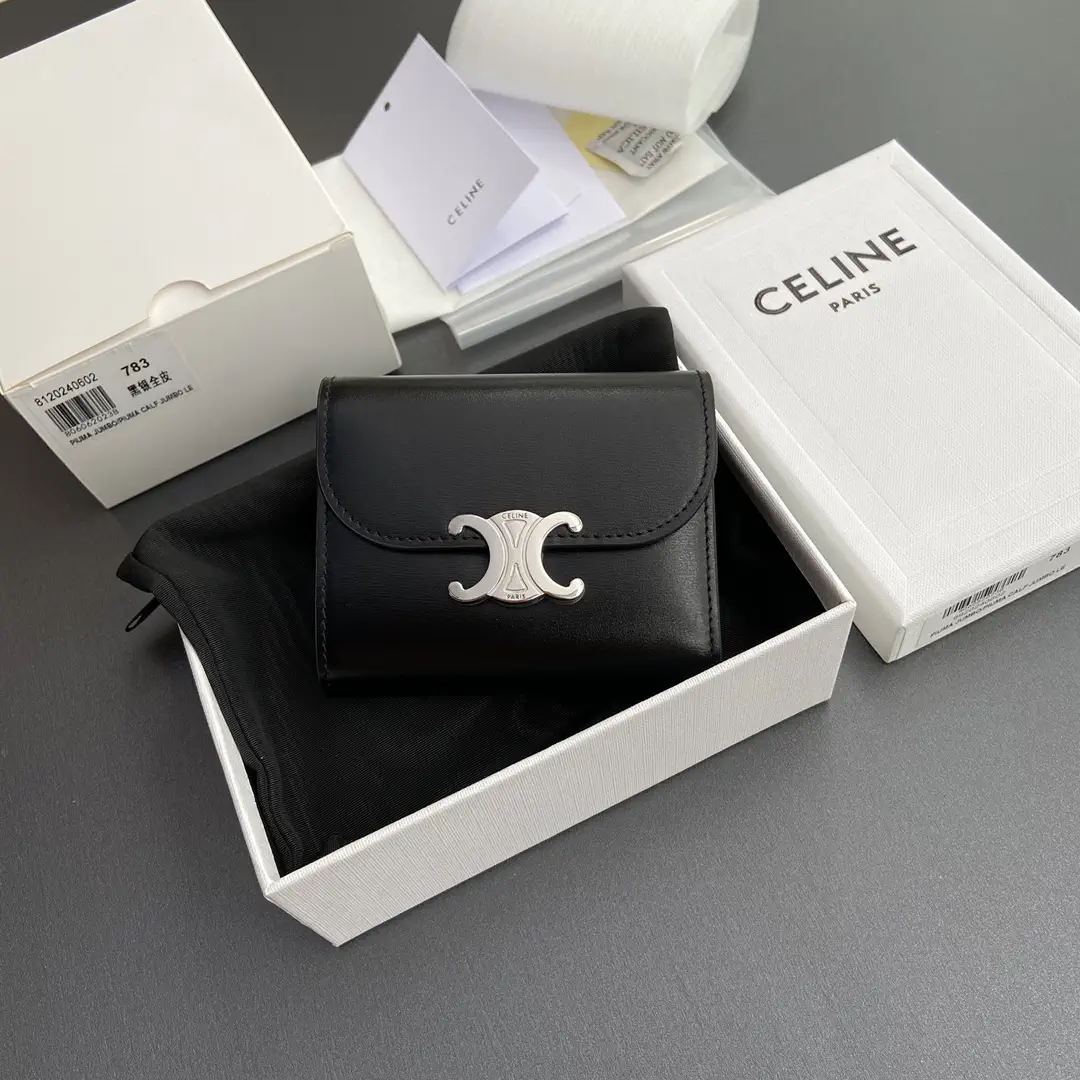 CELINE Triomphe Black Leather Wallet image 1