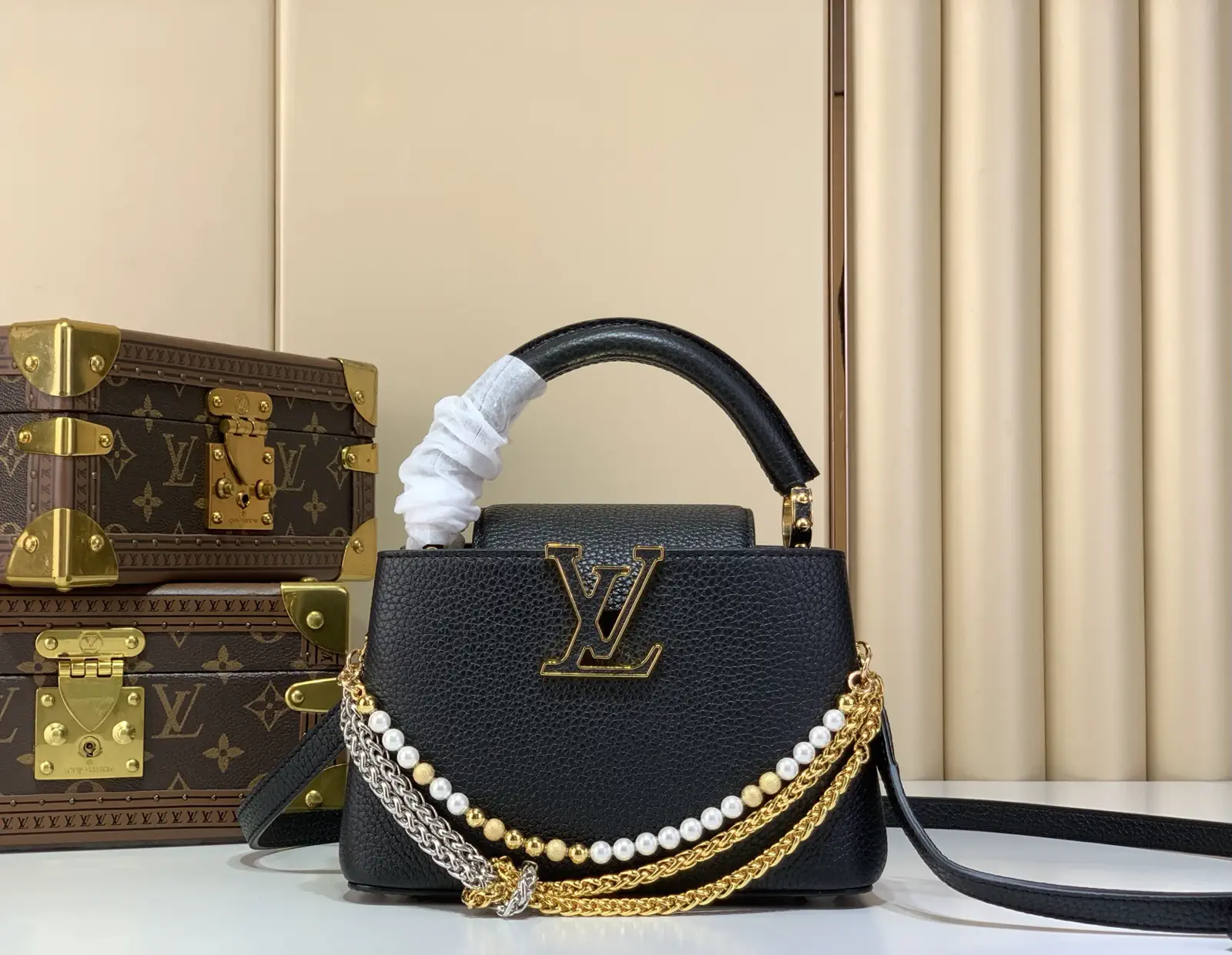 Louis Vuitton Capucines Mini Top Handle Bag with Pearl and Chain Details image 1